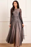 Needle & Thread Sequin Cascade Round Neck Gown In Black
