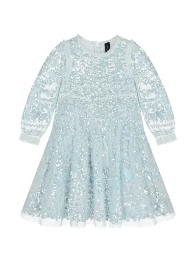 Needle & Thread Kids' Sequin-embellished Ruffled Dress In Blue