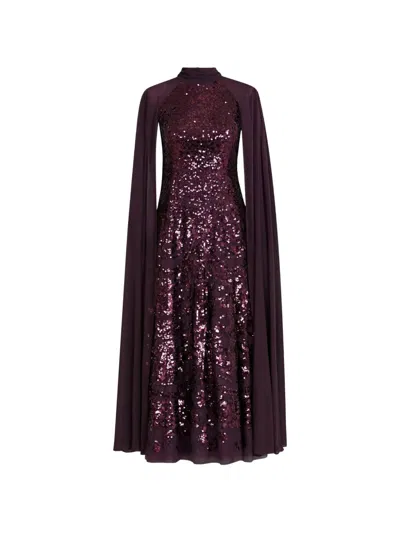 Needle & Thread Sequin-embellishment Cape-sleeve Gown Maxi Dress In Purple