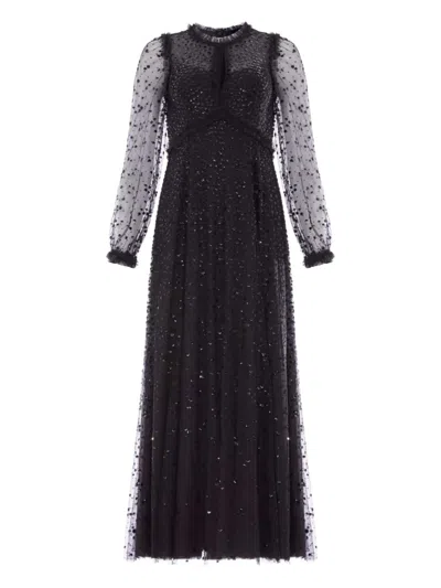 NEEDLE & THREAD SEQUIN-EMBELLISHMENT LONG-SLEEVE MAXI DRESS