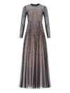 Needle & Thread Sequin Cascade Round Neck Gown In Gray