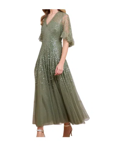 Needle & Thread Sequin Embroidered Dress In Green