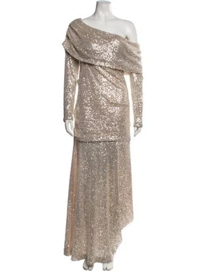 Pre-owned Needle & Thread Sequin Long Dress In Neutrals