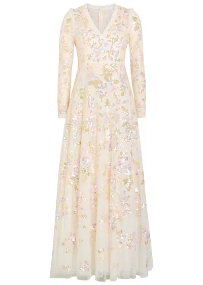 Needle & Thread Sequin Paradise Floral-embellished Tulle Gown In Pink