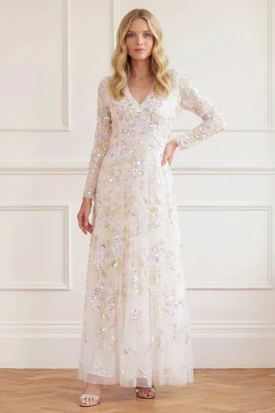 Needle & Thread Sequin Paradise V-neck Gown In White