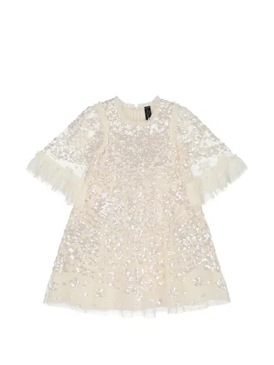 Needle & Thread Kids' Sequin Ruffled Dress In Neutral