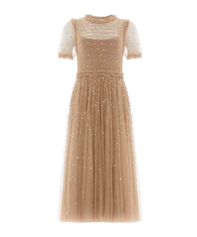 Needle & Thread Sequined Pleated Dress In Brown