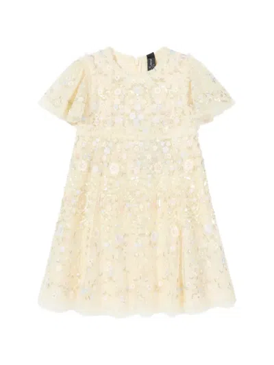 Needle & Thread Kids' Sequin-embellished Floral-embroidered Dress In Neutral