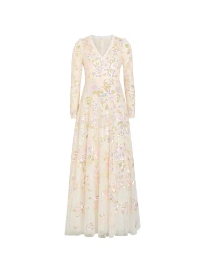 Needle & Thread Sequin-embellished Floral-print Maxi Dress In Neutral