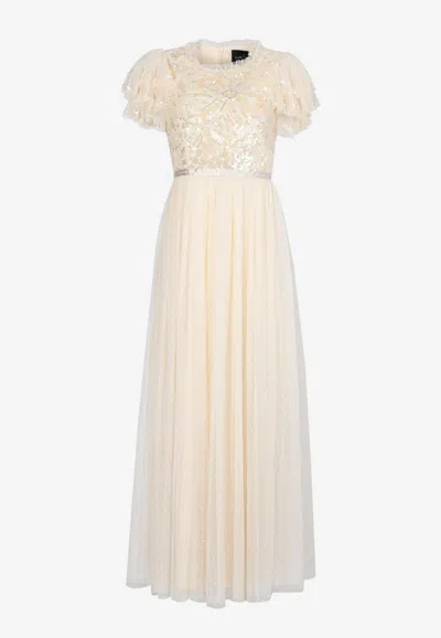 Needle & Thread Shirley Ribbon Bodice Sequined Gown In Yellow