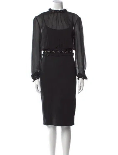 Pre-owned Needle & Thread Silk Knee-length Dress In Black