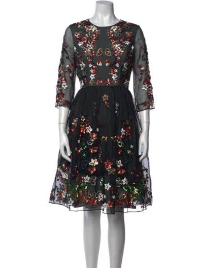 Pre-owned Needle & Thread Silk Knee-length Dress In Black