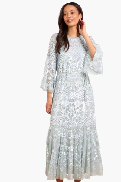 Needle & Thread Snowdrop 3/4 Sleeve Crew Neck Ankle Gown In White