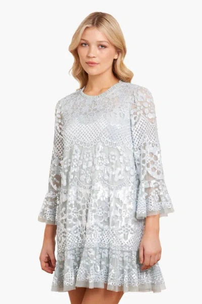 NEEDLE & THREAD NEEDLE & THREAD SNOWDROP 3/4 SLEEVE LACE MINI DRESS