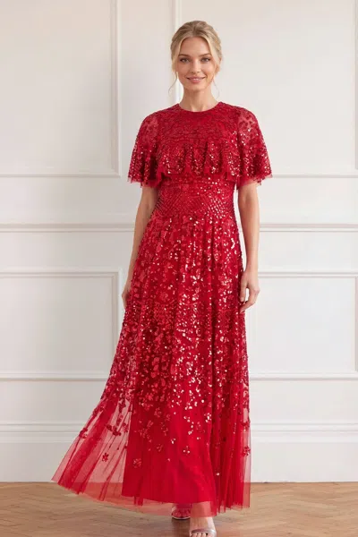 Needle & Thread Snowdrop Cape Gown In Red