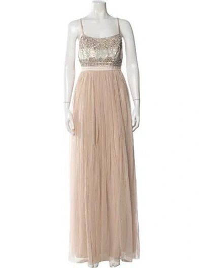 Pre-owned Needle & Thread Square Neckline Long Dress In Neutral
