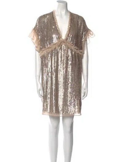 Pre-owned Needle & Thread Striped Mini Dress In Neutral