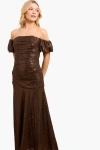 Needle & Thread Sunbeam Valentina Off-the-shoulder Gown In Brown