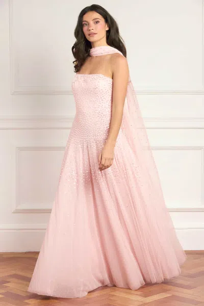 Needle & Thread Sunrise Sequin Strapless Cape Gown In Pink