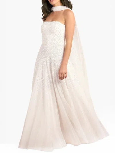 Needle & Thread Sunrise Sequin Strapless Cape Gown In White