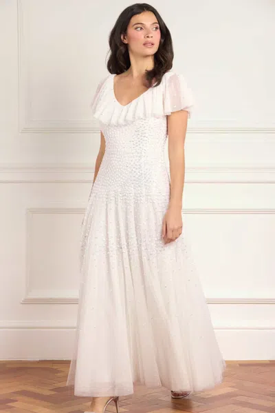 Needle & Thread Sunrise Sequin V-neck Ankle Gown In White