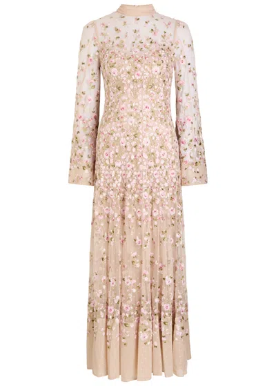 Needle & Thread Sylvia Rose Floral-embroidered Tulle Gown In Pink