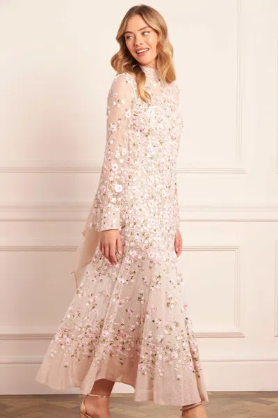 Needle & Thread Sylvia Rose Long Sleeve Ankle Gown In Pink