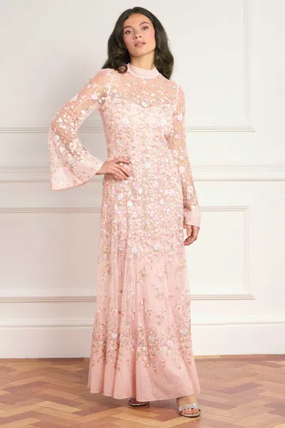 Needle & Thread Sylvia Rose Long Sleeve Ankle Gown In Pink