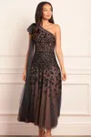 Needle & Thread Sylvia Rose One-shoulder Bow Ankle Gown In Brown