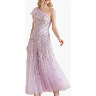 Needle & Thread Sylvia Rose One-shoulder Bow Ankle Gown In Purple