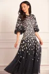 Needle & Thread Sylvia Rose Round Neck Ankle Gown In Black