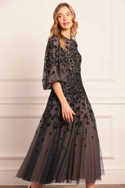 Needle & Thread Sylvia Rose Round Neck Ankle Gown In Black
