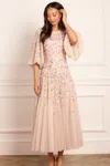 Needle & Thread Sylvia Rose Round Neck Ankle Gown In Neutral