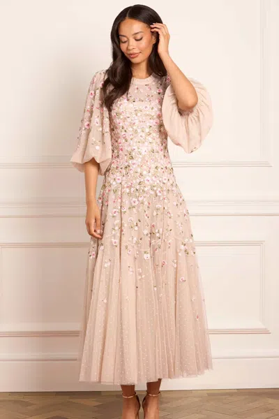 Needle & Thread Sylvia Rose Round Neck Ankle Gown In Neutral
