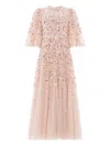 Needle & Thread Sylvia Rose Round Neck Ankle Gown In Pink