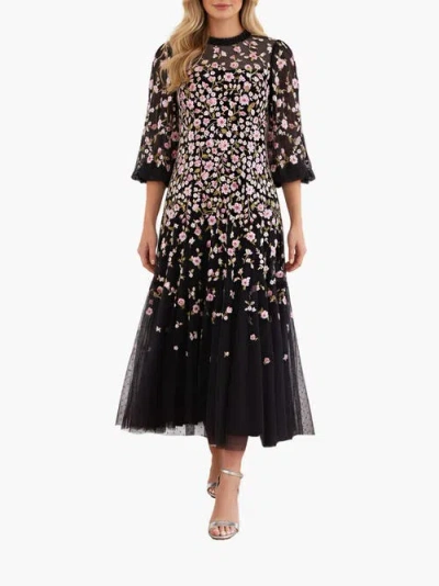 Needle & Thread Sylvia Round Neck Ankle Gown In Black