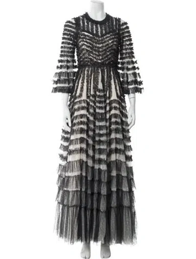 Pre-owned Needle & Thread Tie-dye Print Long Dress In Gray