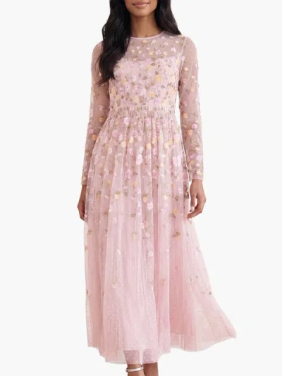 Needle & Thread Trailing Roses Long Sleeve Maxi Gown In Pink