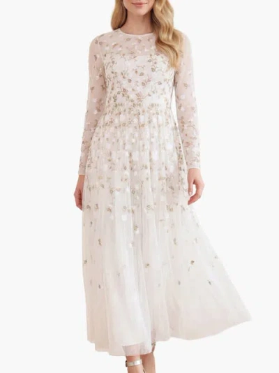 Needle & Thread Trailing Roses Long Sleeve Maxi Gown In White