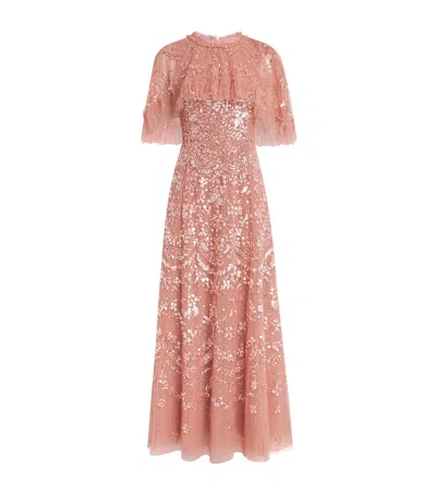 Needle & Thread Tulle Embellished Freya Cape Gown In Pink
