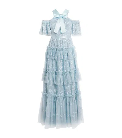Needle & Thread Tulle Embroidered Primrose Gown In Blue