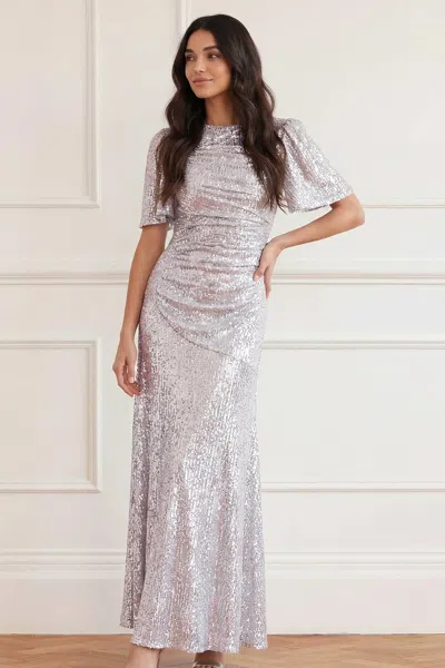 Needle & Thread Valentina Round Neck Gown In Gray