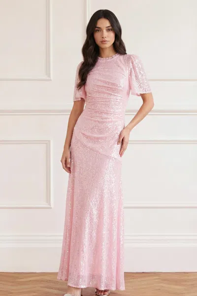 Needle & Thread Valentina Round Neck Gown In Pink