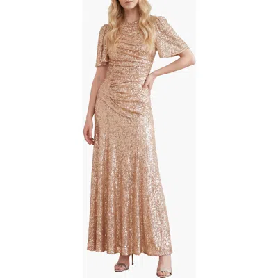Needle & Thread Valentina Round Neck Maxi Dress In Gold
