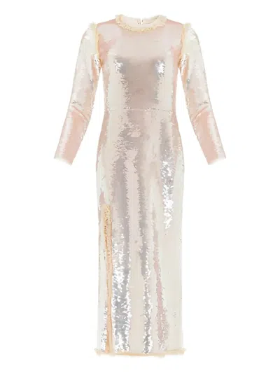 Needle & Thread Valerie Gloss Sequin Long-sleeve Dress In Neutral