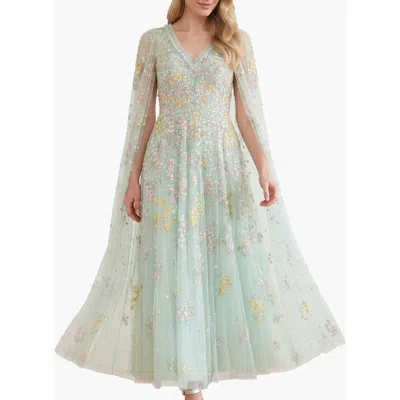 Needle & Thread Versailles Ditsy V-neck Cape Maxi Gown In Green