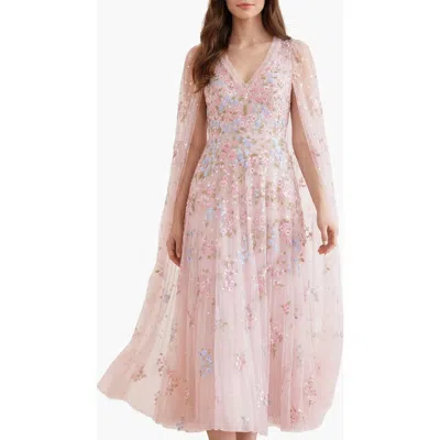 Needle & Thread Versailles Ditsy V-neck Cape Maxi Gown In Pink