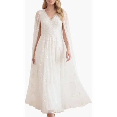 Needle & Thread Versailles Ditsy V-neck Cape Maxi Gown In White