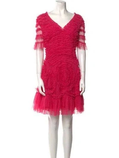 Pre-owned Needle & Thread V-neck Knee-length Dress W/ Tags In Pink