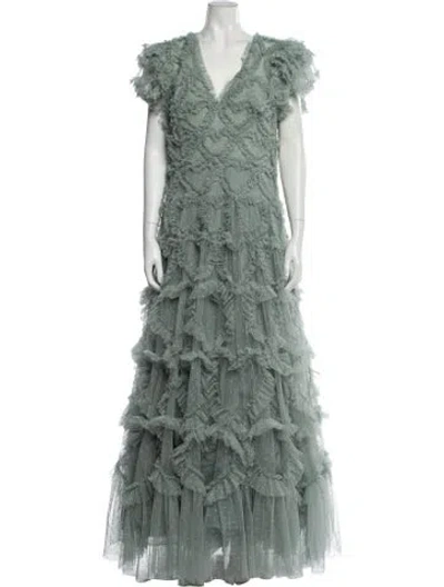 Pre-owned Needle & Thread V-neck Long Dress In Green